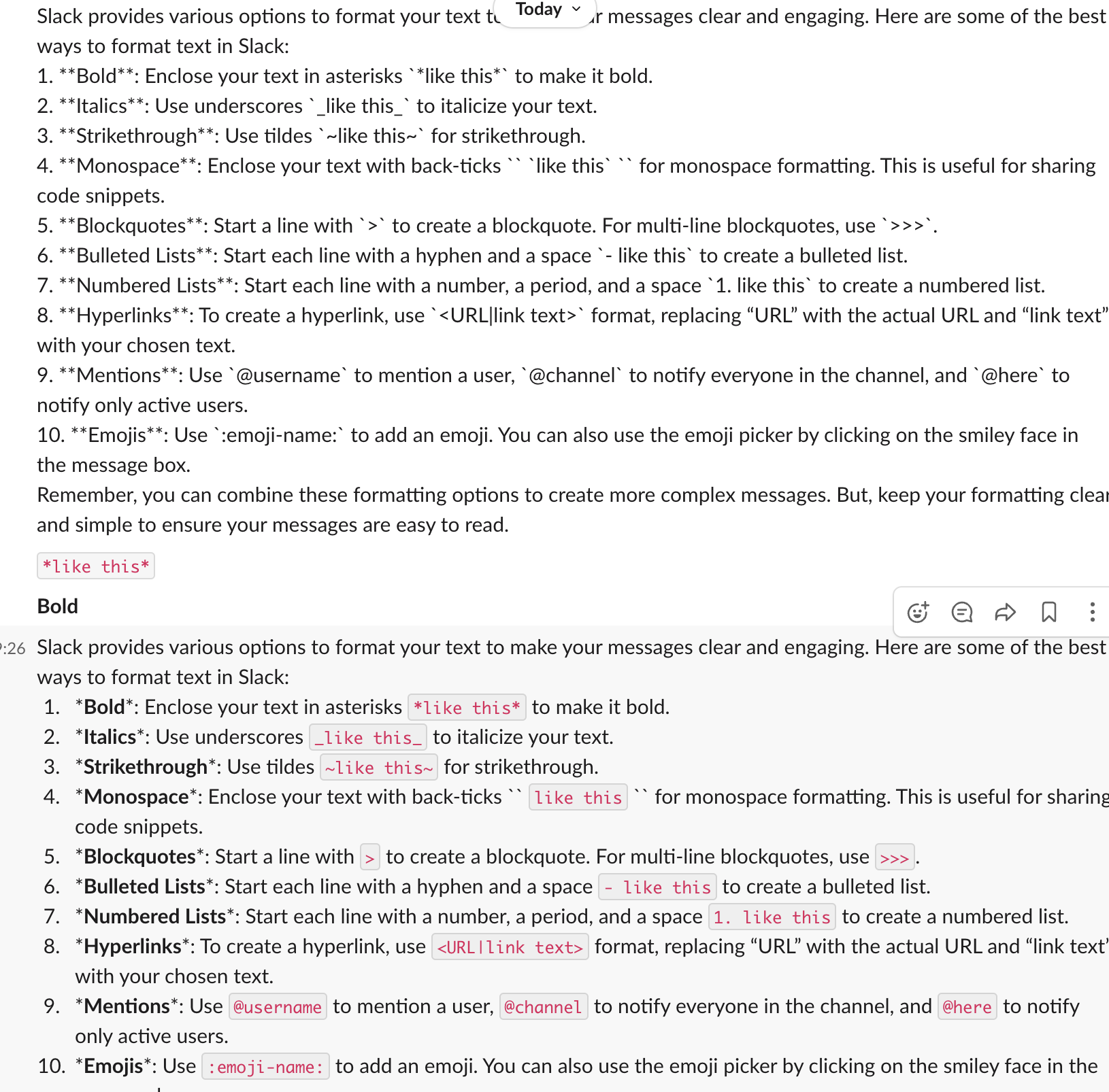 slack formatting improvement